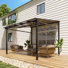 10 x 10 FT Wall Mounted Gazebo, Hardtop Lean-to Pergola with Polycarbonate Roof
