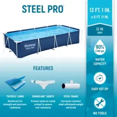 Bestway Steel Pro 13 Foot x 32 Inch Rectangular Above Ground Outdoor Pool Steel Framed Vinyl Swimming Pool with 1,506 Gallon Water Capacity, Blue