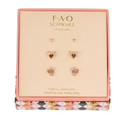 FAO Schwarz Gold Tone Reindeer and Heart Trio Earring Set