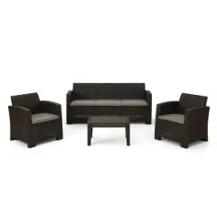 Jacksonville 4pc Faux Wicker Chat Set - Brown - Christopher Knight Home