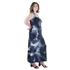 24seven Comfort Apparel Women's Plus Tie Dye Razorback Maxi Dress