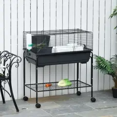 PawHut Two-Story Small Animal Cage Removable from Stand, Guinea Pig, Hedgehog, Chinchilla, Ferret, Shelf & Wheels