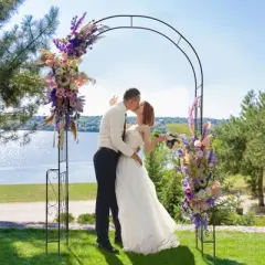 Tangkula Garden Arch Arbor Trellis 7.9 FT Metal Pergola Arbor w/ Elegant Pattern & Arc Top Design Galvanized Metal Pipes