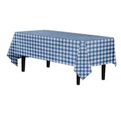 Crown Display 12 Pack Premium Plastic Blue Gingham Tablecloth 54 Inch. x 108 Inch.