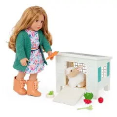 Our Generation Bunny Hutch House & Pet Rabbit Plush Accessory Set for 18'' Dolls
