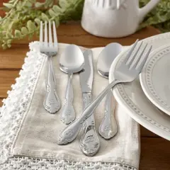 RiverRidge Rose Flatware 46pc Monogrammed Stainless Steel Silverware Set for 8