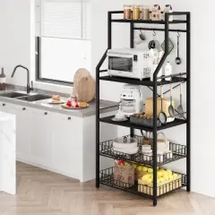 5-Tier Kitchen Bakers Rack Microwave Oven Stand with 2 Large Wire Basket Industrial Coffee Bar Station for Kitchen Dining room