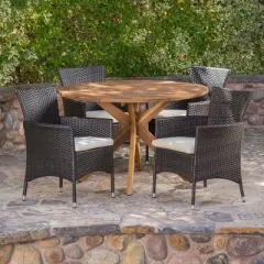 Christopher Knight Home Carroll Outdoor Wicker and Acacia Wood 5 Piece Dining Set with Cushion