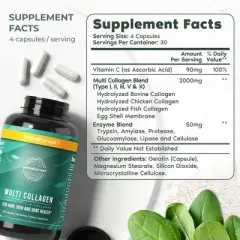 Primal Harvest Multi Collagen Pills for Women and Men (Type I, II, III, V, X) 120 Capsules w/Vitamin C for Hair, Skin, Nails