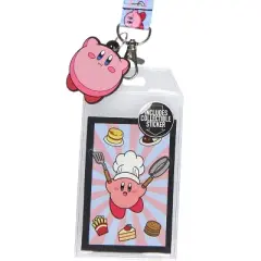Kirby Pink Hero Reversible ID Lanyard Badge Holder With Rubber Kirby Charm And Collectible Sticker Multicoloured