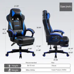 LUCKRACER Gaming Chair with Footrest High Back Computer Desk Chair Office Chair Blue