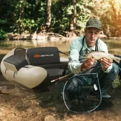 Costway Inflatable Fishing Float Tube w/Pump & Storage Pockets & Fish Ruler Gray\Beige\Green