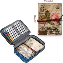 Zipper Pens Pencil Case with Pattern-Multi-functional Stationery Pencil Pouch (Star Blue)