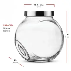 Bormioli Rocco Pandora Glass Candy Jar 75&frac12;-Ounce Cookie Jar with Plastic Airtight Seal Lid 2-Way Display, Bulk-Food Storage Jar, Apothecary Jars