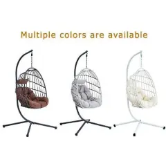 Okak Heavy Duty Wicker Hanging Chair with Stand,Porch Swing with Wicker Weave,Indoor/Outdoor Single Swing Chair for Porch,Patio,Backyard