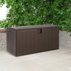 WELLFOR 105gal HDPE Lockable Storage Container Deck Box Brown