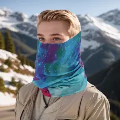 Unique Bargains Sunscreen Face Scarf Mask Blue Pink 1 Pc