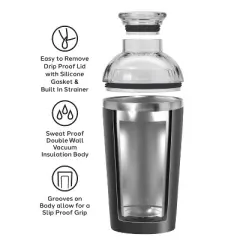 Oggi 17oz Groove Cocktail Shaker Black: Stainless Steel & Plastic, 9" Height, 17oz Capacity, Hand Wash