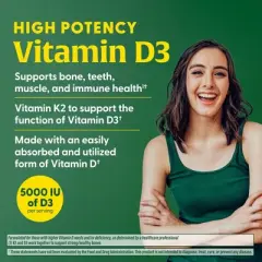 MegaFood Vitamin D3 5000 IU (125 mcg) - Vitamin D Supplements w/ Vitamin D3 & K2, Bones, Teeth, Muscles & Immune Support, Vegetarian, 120 Mini Caps