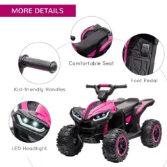Resenkos Electric Ride-on Car,12V Kids ATV Quad Car with Forward & Backward Function, Four Wheeler for Kids, Pink