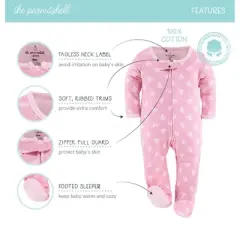 The Peanutshell Footed Baby Sleepers for Girls, Cheetah & Pink Hearts, 3-Pack, Newborn to 12 Month Sizes