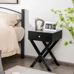 Costway Side Nightstand with Drawer x Shaped Structure Accent Sofa End Table White\Black