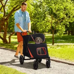 Gulches Pet Strollers: Black 1-Click Foldable Stroller for Medium to Large Dogs