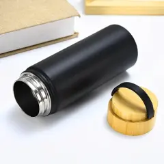 SUGIFT 17oz Stainless Steel Water Bottle with Bamboo Lid Leak-Proof Vacuum Insulated for Hot and Cold Drinks