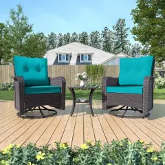 ALAULM Patio Furniture Set Outdoor Swivel Gliders Rocker, Wicker Patio Bistro Set, Rocking Chair with Tempered Glass Table and Thickened Cushions