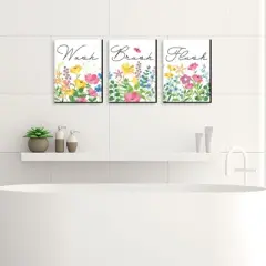 Big Dot of Happiness Wildflowers - Boho Floral Kids Bathroom Rules Wall Art - 7.5 x 10 inches - Set of 3 Signs - Wash, Brush, Flush