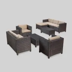 Puerta 9 Piece Wicker Seating Set -Brown/Beige - Christopher Knight Home