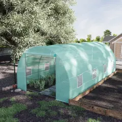 Outsunny 20' x 10' x 7' Walk-In Tunnel Greenhouse Garden Warm House Large Hot House Kit with 8 Roll-up Windows & Roll Up Door, Steel Frame
