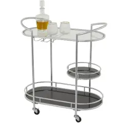Contemporary Metal 3-Tier Oval Bar Cart Silver - Olivia & May