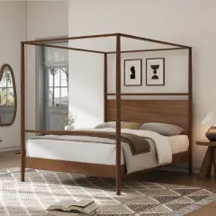 Full/Queen/King Size Platform Bed Frame Canopy Bed with Four Posters, No Box Spring Needed, Brown-ModernLuxe