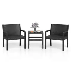 Costway 3 Piece Patio Furniture Set with 2 Modern Rattan Armchair & 25" Squire Side Table Black/Gray