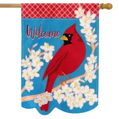Spring Cardinal Welcome Burlap House Flag Floral 28" x 40" Briarwood Lane