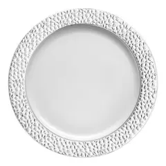 Smarty Had A Party 7.5" White w/ Silver Hammered Rim Plastic Salad Plates - 120 pcs