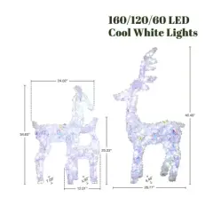 LuxenHome 3-Piece Multi-Color Snowflake Deer Family Outdoor Holiday Decoration with 340 Lights White, Multi