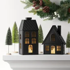 11" Lit Metal House Christmas Village Building - Wondershop&trade; Black: Indoor Tabletop Decorative Object, Battery-Powered
