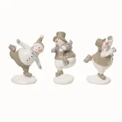 Transpac Set of 3 Resin Glitter Snowman Figurines Christmas Home Decorations Decorative Objects