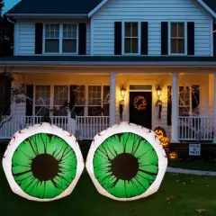Syemin Decorative Holiday Scene Props 2 PC Halloween Inflatables Large Eyes Decoration, 3FT Blow Ups Green Eyes for Yard, Multicolored, 36"*36"*36"