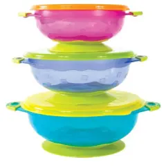 Kitchen + Home Stay Put Baby Bowls - Set of 3 Suction Bowls Set with Lids