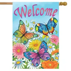 Spring Butterflies Welcome House Flag Floral 28" x 40" Briarwood Lane
