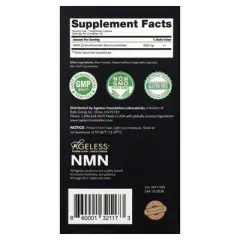 Ageless Foundation Laboratories NMN, 500 mg, 30 Veg Capsules