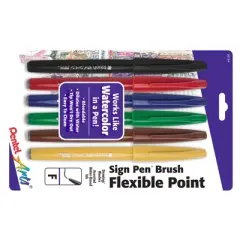 Pentel Arts Sign Pen Brush Tip, Assorted Colors, 6-Pack