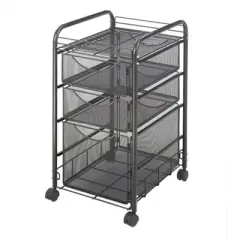 Steel Onyx Mesh File Cart with 1 File Drawer and 2 Small Drawers in Black-Safco