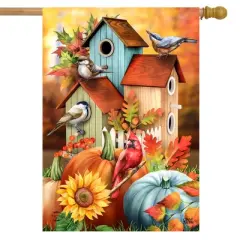 Briarwood Lane Fall House Flag 40x28 For Outdoor Fall Floral Birdhouses For Fall House Flag