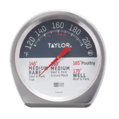 Taylor Leave-in Meat Analog Dial Kitchen Thermometer: Stainless Steel, Large Dial, Oven Safe, 120-200&deg;F, No Battery Needed