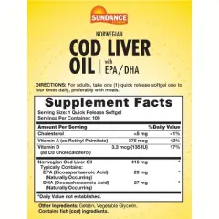 Sundance Norwegian Cod Liver Oil | 100 Softgels | With EPA and DHA