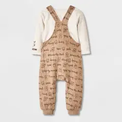 Baby 2pc Disney Winnie The Pooh Long Sleeve Bodysuit & Overalls Set - Tan